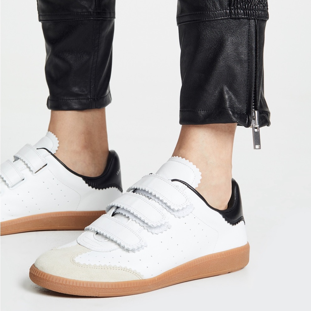 Isabel Marant White, Black & Gum Leather Velcro Sneakers - Picture 2 of 8